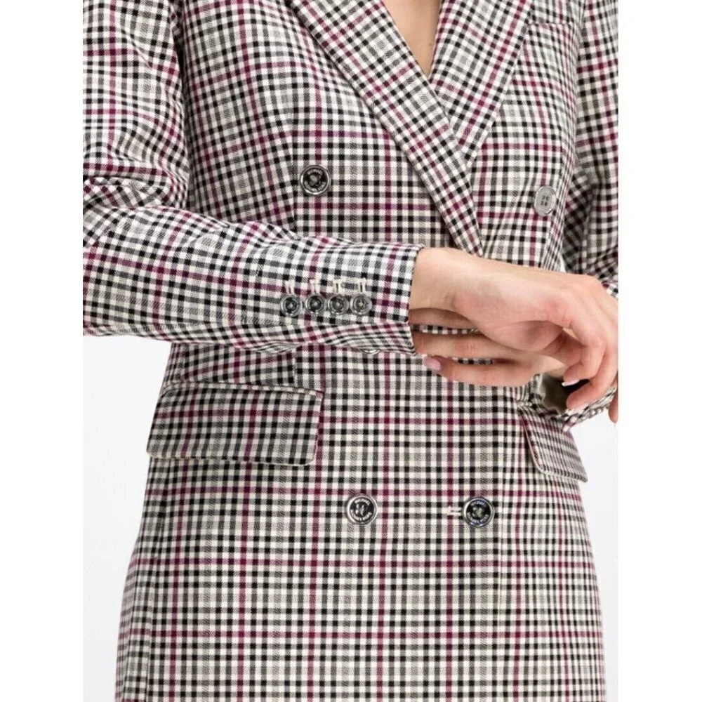 Michael Michael Kors Micro Plaid Structured Double Breasted Blazer 6